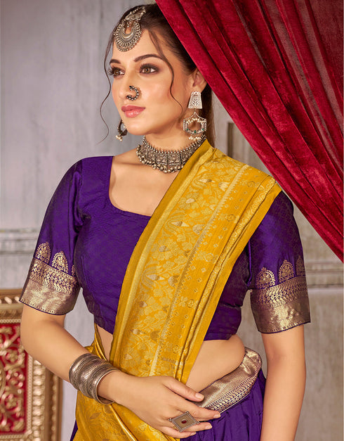 Traditional Function Wear Heavy Jacquard Silk Lehenga Choli Collection Purple Fancy Jaquard Silk Lehenga Choli Close-up View